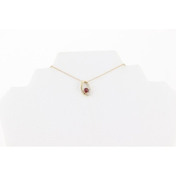 10K Yellow Gold Natural Garnet and Diamond Necklace with 20 inch chain - Picture 5 of 8